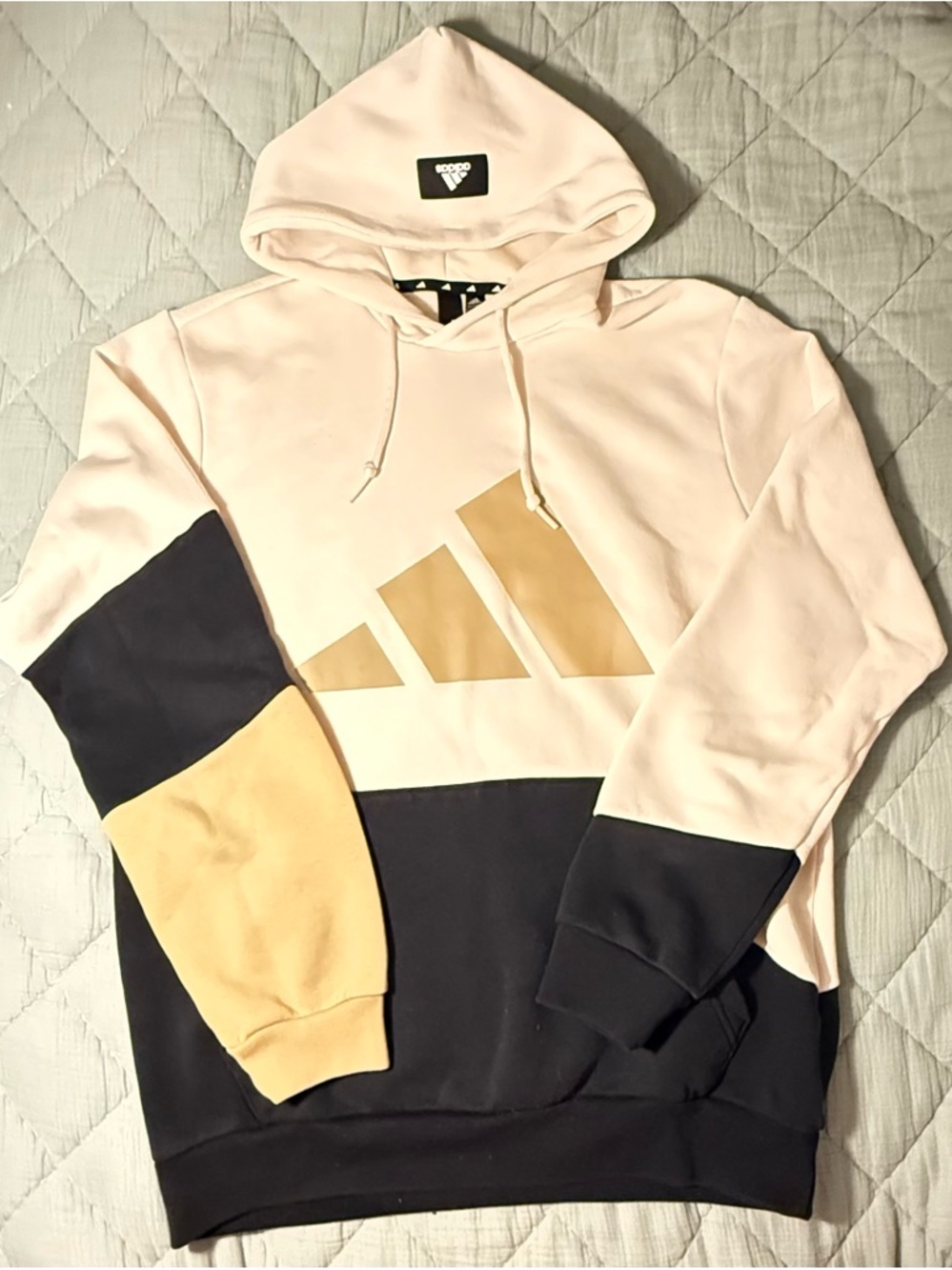 adidas Pink, Black and Gold Colorblock Pullover Hoodie